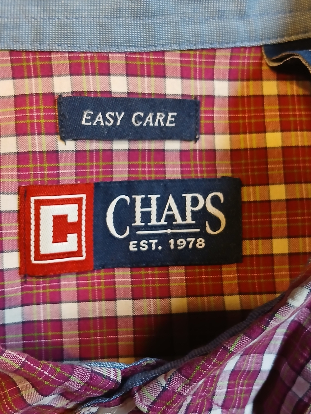 Chaps Men's 3XL Button Down Shirt Red Plaid Long Sleeve Pocket Logo Easy Care - Picture 6 of 8